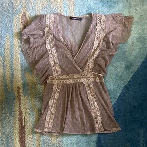 Hazel Taupe Blouse with Lace Accents